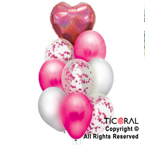 SET DE GLOBOS PREMIUM HOLOGRAFICO CORAZON ROSA x 1
